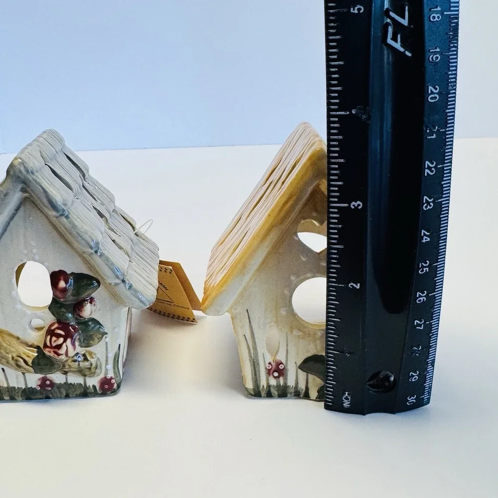 Crazy Mountain Ceramic Birdhouse Tea Light Candle Holders Set of 2 NWT‎